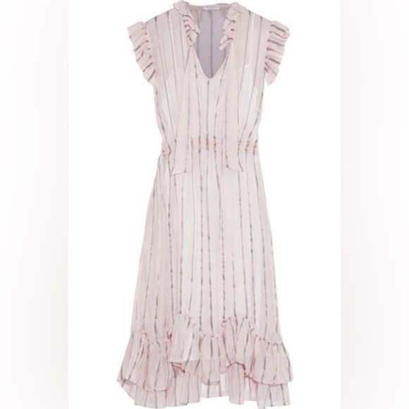 Sandro Maki Ruffled Metallic-Stripe Midi Dress 8 - Picture 1 of 10